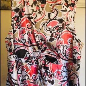 Plus Size 28 Lane Bryant Gorgeous Coral, Brown, Cream Design Top